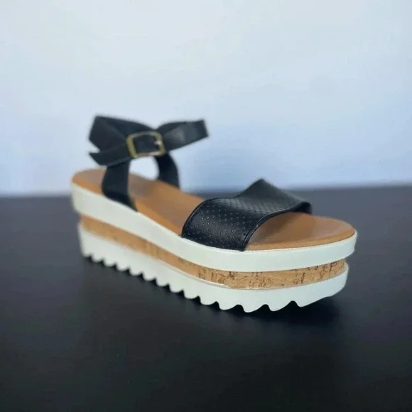 Piampiani Vera Pelle Ankle Strap Platform Sandals Black and White size 9 - Picture 3 of 13